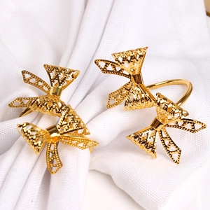 Hollow Bowknot Napkin Rings Metal Filigree Napkin Buckles For Wedding Dining Table Decoration Banquet Party Gold