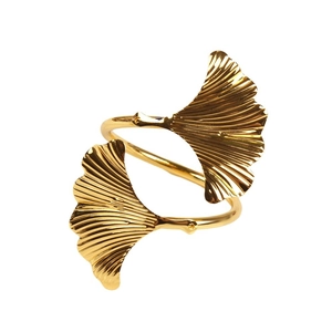 Golden ginkgo leaf napkin ring with detailed metallic texture for elegant table settings