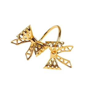 Minimalist gold hollow bow napkin ring with geometric cutout design for wedding decor