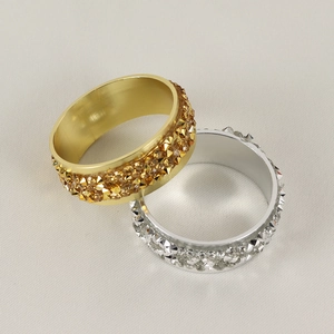 Modern rhinestone napkin rings in gold and silver finish with full crystal inlay