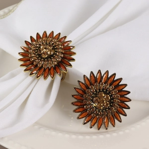 Sunflower Napkin Rings Zinc Alloy Rhinestone Floral Buckles For Wedding Dinner Party Table Setting Retro Vintage Style
