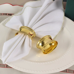 Gold Zinc Alloy Napkin Rings Drum Shape Beaded Edge Mirror Polish Elegant Table Decor For Wedding Party Hotel