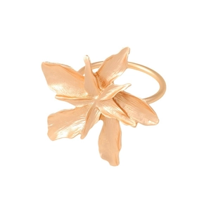 Exaggerated floral metal napkin ring with matte gold finish and textured petals