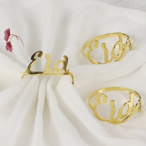 Gold Eid Mubarak Napkin Rings Hollow Out Letter Zinc Alloy Table Decoration For Ramadan Muslim Holiday Dinner Party