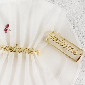 Portatovaglioli Lettera Welcome Oro Lega Di Zinco Svuotato Metallo Decorazione Tavola Hotel Matrimonio Festa Banchetto