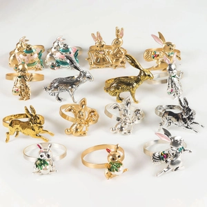 Easter Bunny Napkin Rings Zinc Alloy Rabbit Napkin Buckle For Hotel Table Decorations Gold Silver Animal Napkin Holders