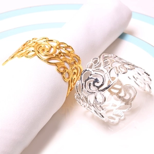 Hollow Rose Flower Napkin Rings Curved Metal Zinc Alloy Buckle Holder For Wedding Dinner Party Valentine Day Table Decor