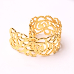 Elegant gold hollowed rose design metal napkin ring with intricate vine patterns