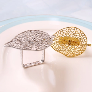 Servilleteros Modernos Con Hoja Hueca Juego de Aleación de Zinc Dorado Plateado Anillo de Metal para Servilletas para Boda Banquete Decoración de Mesa Hotel