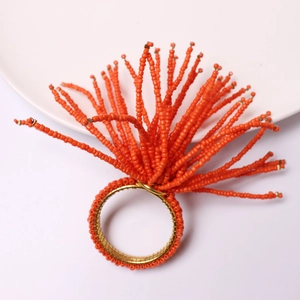 Handmade Seed Bead Napkin Rings Gold Plated Metal Starburst Coral Shape For Wedding Banquet Table Decoration Orange Bohemian