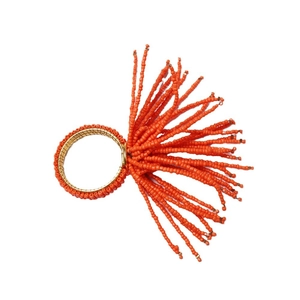 Handmade orange beaded coral-style napkin ring with golden wire for wedding table decor
