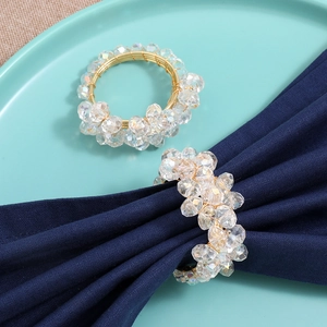 Elegant crystal bead napkin ring with gold wire weave for luxury table decor
