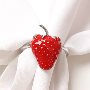Portatovaglioli fragola in smalto rosso e lega d'argento per decorazione tavola