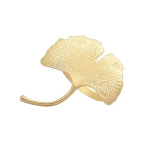 Portatovagliolo in metallo color oro opaco a forma di foglia di ginkgo per tavola