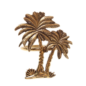 Vintage gold coconut tree napkin ring with palm tree design for tropical table decor