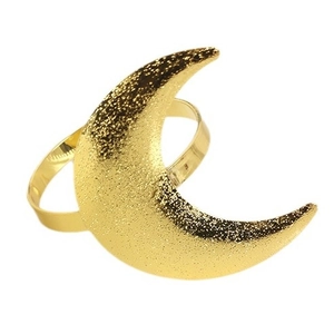 Modern gold crescent moon napkin ring with frosted finish for elegant dining table decor