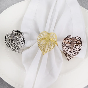 Hollow Leaf Napkin Rings Zinc Alloy Metal Electroplated Table Decoration For Wedding Banquet Dining