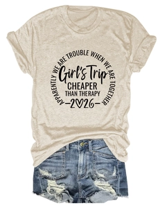 Detail view of cotton t-shirt fabric and distressed denim shorts texture for Girl's Trip