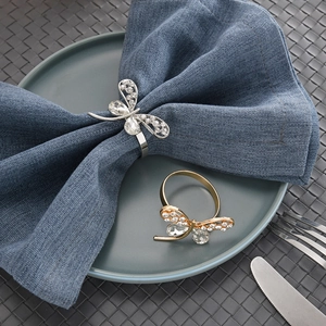 Elegant Napkin Rings Zinc Alloy Rhinestone Bowknot Dragonfly Design For Wedding Party Hotel Dinner Table Decoration Luxury
