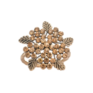 Champagne rhinestone leaf napkin ring with vintage bronze finish for festive table settings
