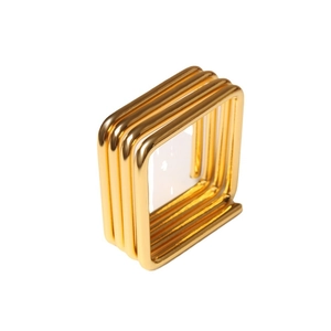 Minimalist square metal napkin ring with triple-layer gold polished finish for table decor