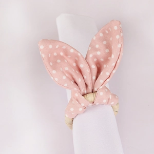 Pink polka dot rabbit ear napkin ring with natural woven holder for table decor