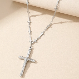 Collana rosario vintage in argento con croce Ankh e catena a maglie su base in pelle