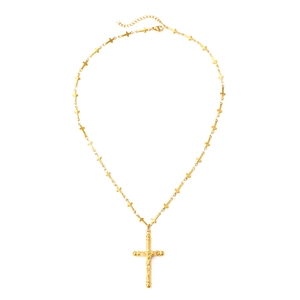 Collana Ankh vintage dorata con catena a piccole maglie a croce su sfondo bianco