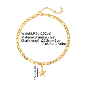 Detail of gold stainless steel Figaro chain anklet with starfish pendant and extension
