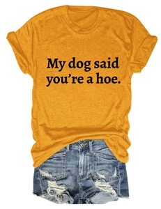 Ginger yellow crewneck t-shirt featuring bold black slogan print with denim shorts