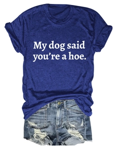 Detail of navy cotton T-shirt with bold white text print and ripped denim shorts set
