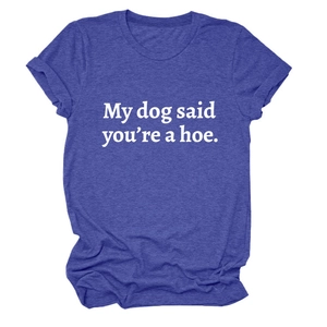 Detailed flat lay of navy blue t-shirt featuring bold white text and rolled sleeve hems