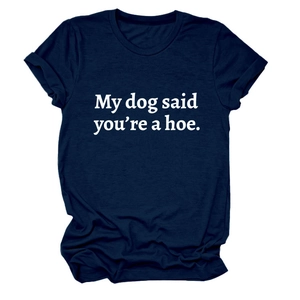 Detail of navy blue cotton t-shirt featuring white slogan print and rolled sleeve cuffs