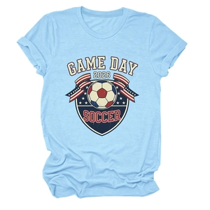 T-shirt bleu clair Game Day 2026 Soccer avec motif vintage sur tissu en coton