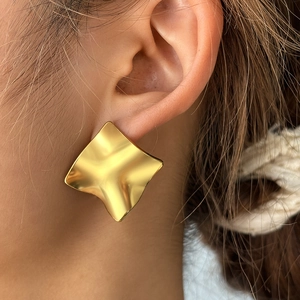 Geometric Stud Earrings Stainless Steel Wrinkled Wave Surface High Gloss Mirror Finish Modern Minimalist For Women