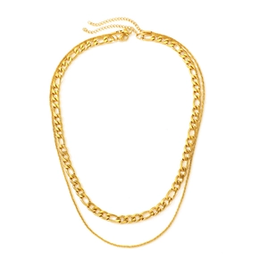 Collier double couche en laiton doré avec chaîne Figaro et fermoir mousqueton ajustable