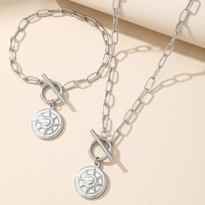 Silver North Star OT toggle clasp jewelry set with chunky chain necklace and bracelet