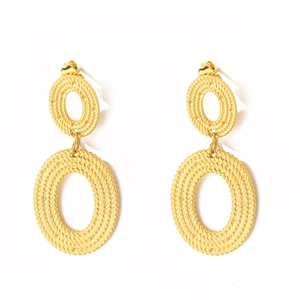 Vintage 18K gold-plated double oval earrings with intricate braided rope texture pattern