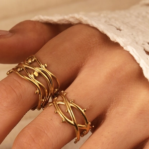 Stainless Steel Thorn Branch Ring Hollow Out Geometric Adjustable Open Index Finger Jewelry For Women Minimalist Fashion