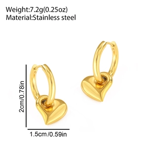 Détails des boucles d'oreilles cœur en acier inoxydable doré poli avec indication de poids