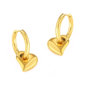 Boucles d'oreilles créoles dorées avec pendentif cœur poli en acier inoxydable pur