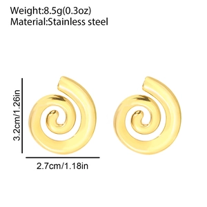Detailed size and weight specs of golden spiral stainless steel drop earrings