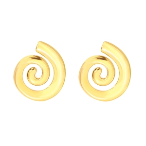 Minimalist golden spiral hoop earrings with polished stainless steel finish for women
