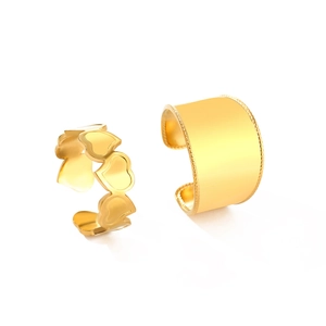 Double layered 18k gold plated stainless steel heart and textured open ring set