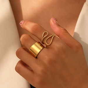 Stainless Steel Open Adjustable Wide Glossy And Twisted Rope Rings For Women Minimalist Fashion Jewelry
