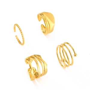 Minimalist irregular line stainless steel gold ring set with four adjustable designs