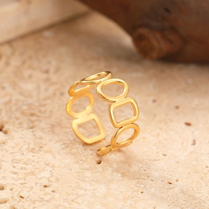 Minimalist gold stainless steel open ring featuring a layered geometric hollow design
