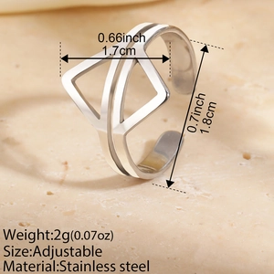 Adjustable stainless steel geometric ring with cross triangle design for women and men