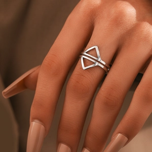 Geometric Open Ring Stainless Steel Adjustable Hollow Triangle Polished Punk Hip Hop Minimalist Jewelry For Men Women