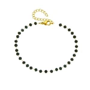 Bracelet de cheville mode avec perles en verre noir et chaîne dorée pour la plage